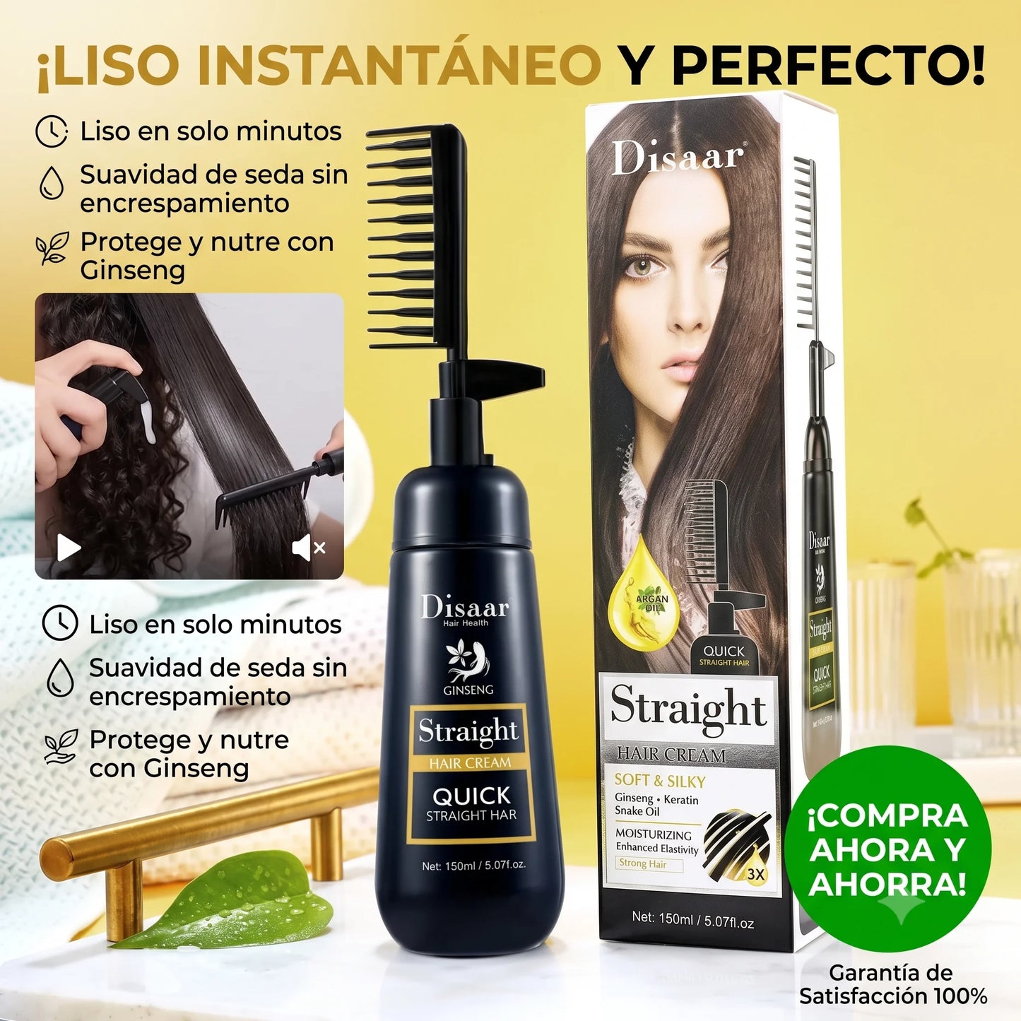 Disaar Silk&Straight Pro™ – Crema Alisadora e Hidratante con Peine Aplicador