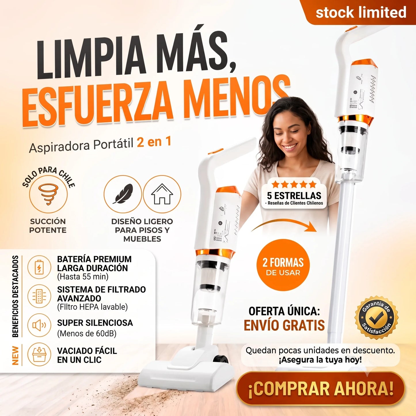 Aspiradora Potente 2 en 1 Recargable