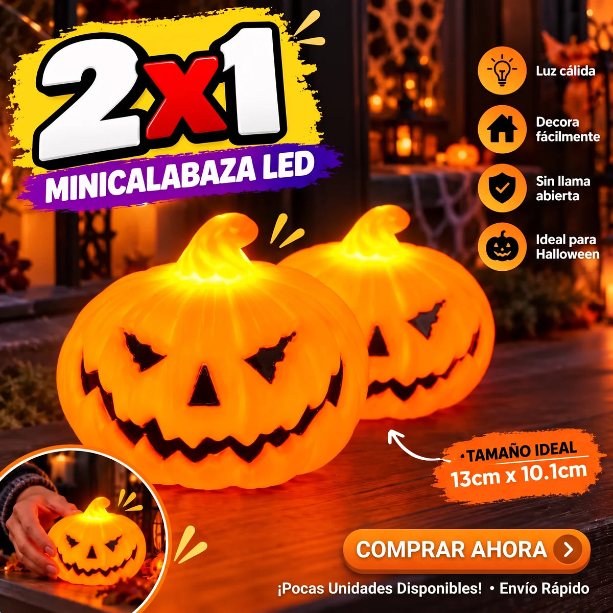 Promo 2x1 - Luces LED de Calabaza Jack-o'-lantern