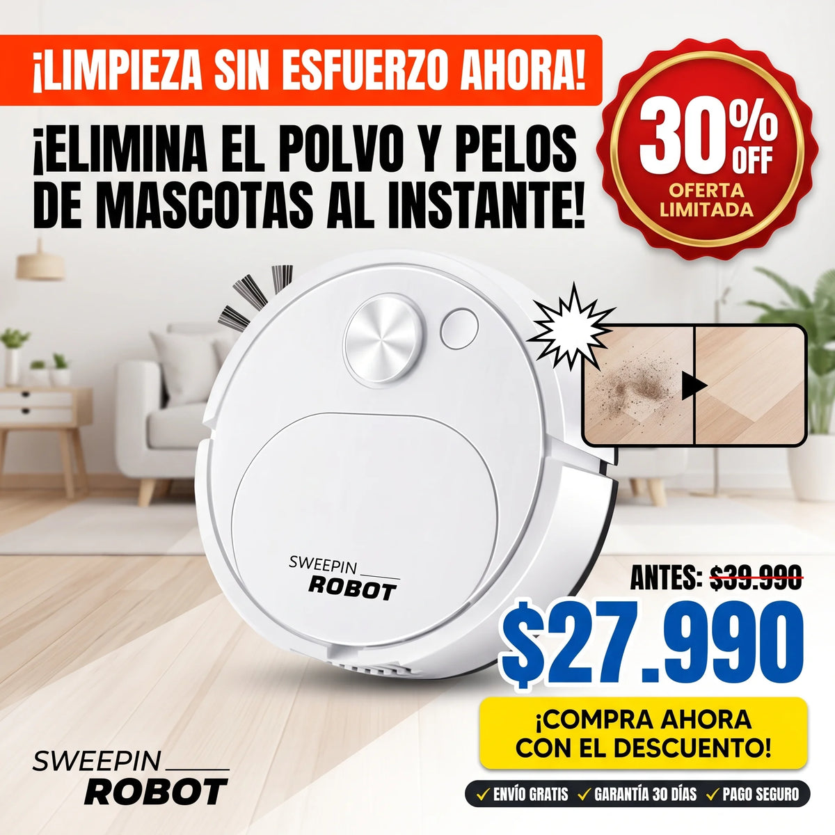 NovaClean Pro 3-en-1 - Robot de Limpieza Inteligente