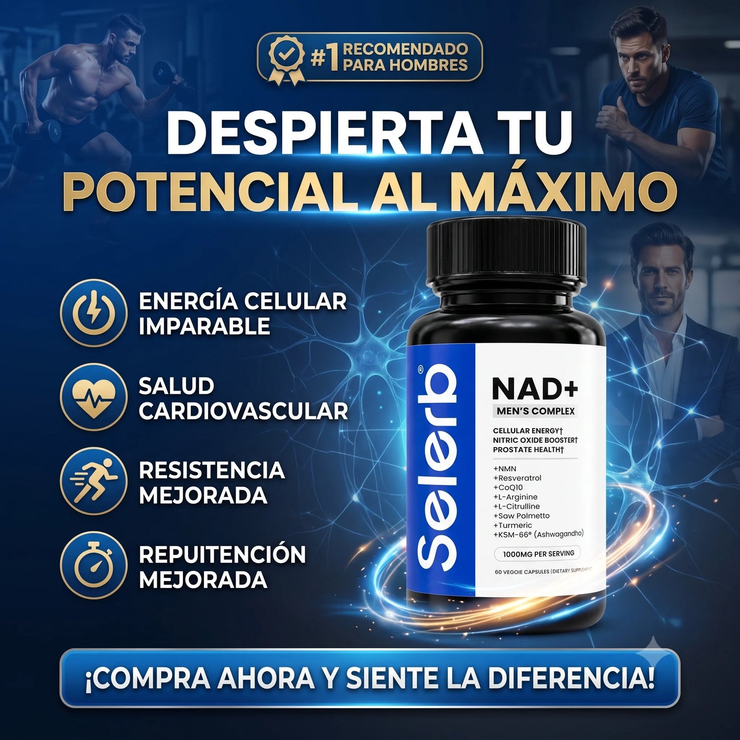 Selerb NAD+ Men's Complex - Energía y Rendimiento Masculino (60 Cápsulas)