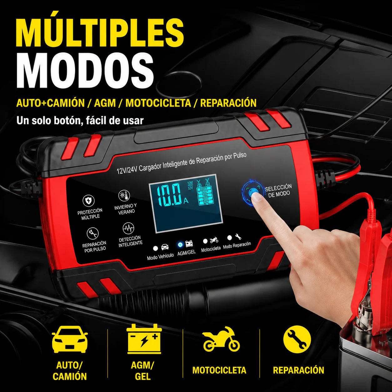 Cargador de Baterías para Auto / Moto / Camioneta