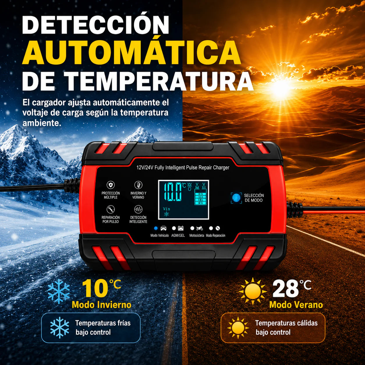 Cargador de Baterías para Auto / Moto / Camioneta