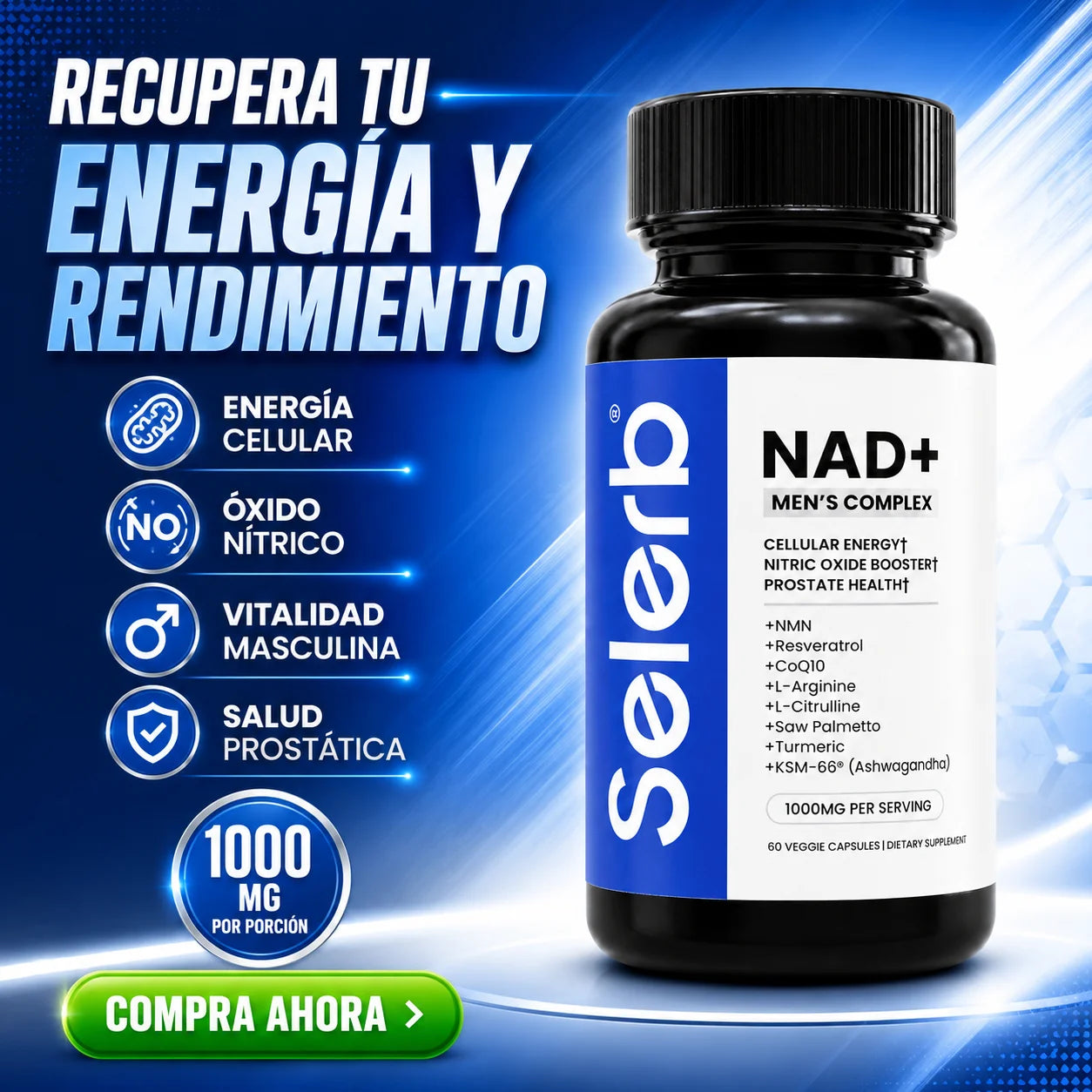 Selerb NAD+ Men's Complex - Energía y Rendimiento Masculino (60 Cápsulas)
