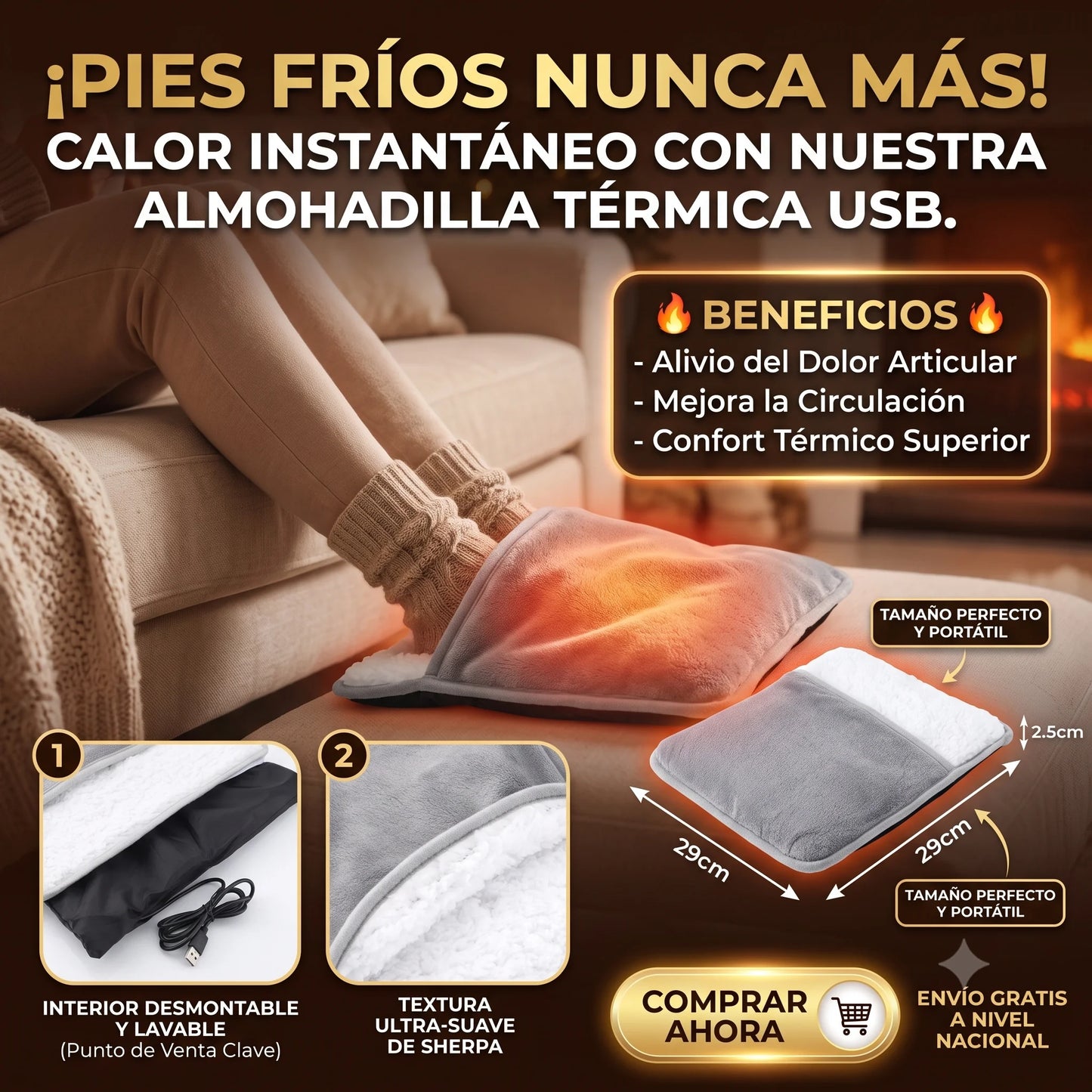 Calienta Pies Eléctrico ThermoFeed USB