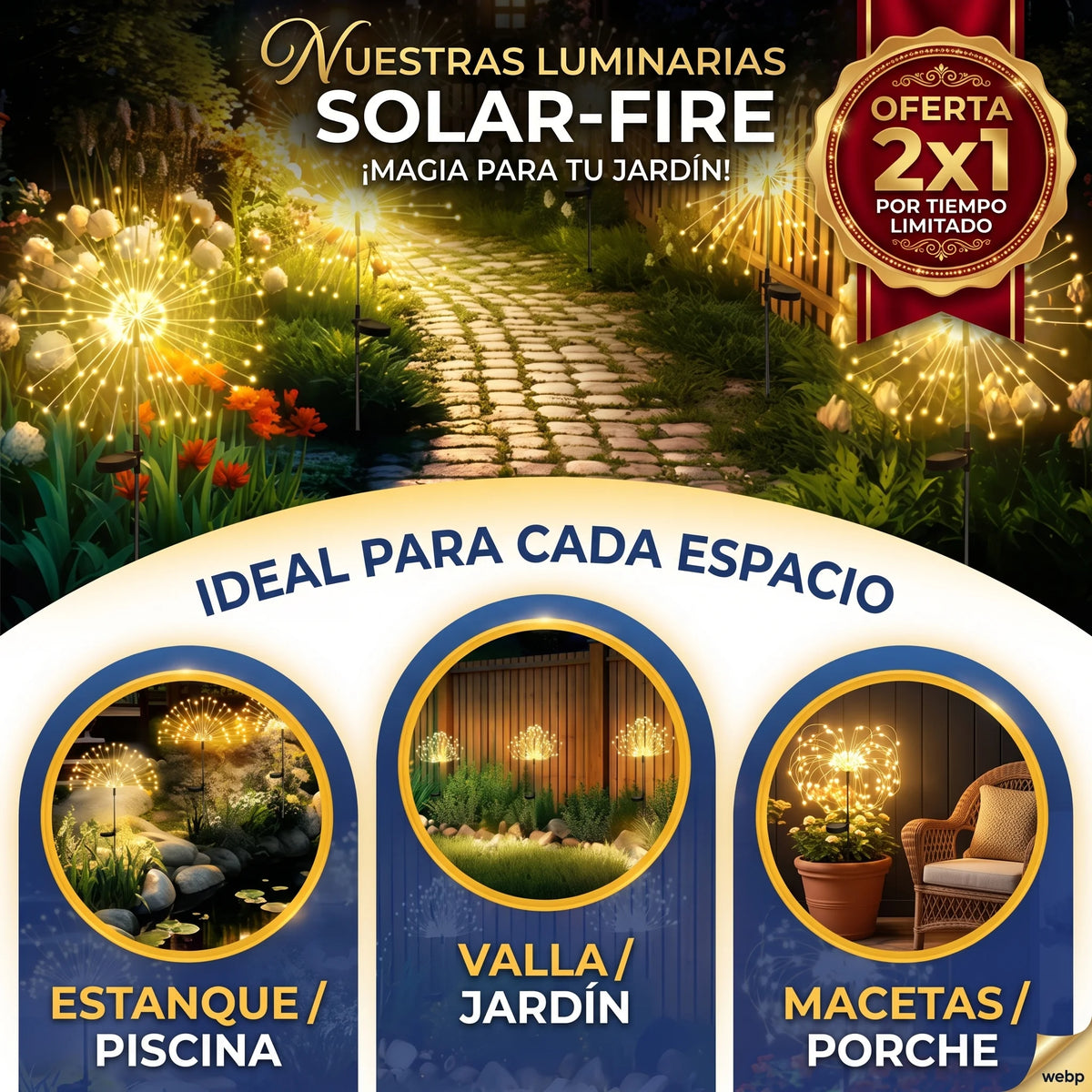 SolarFire™ Glow - Pack x2 Luces Solares Efecto Fuegos Artificiales