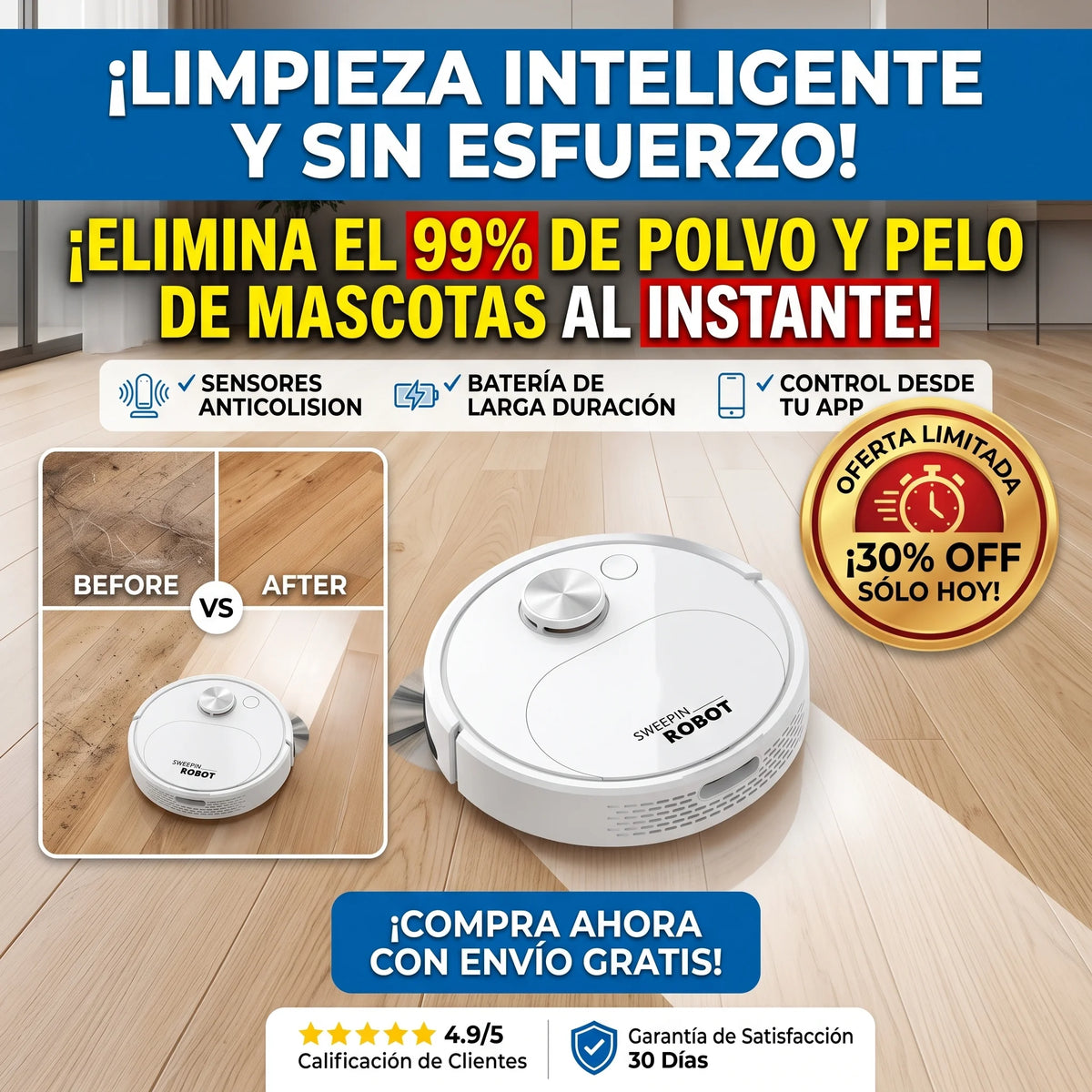 NovaClean Pro 3-en-1 - Robot de Limpieza Inteligente