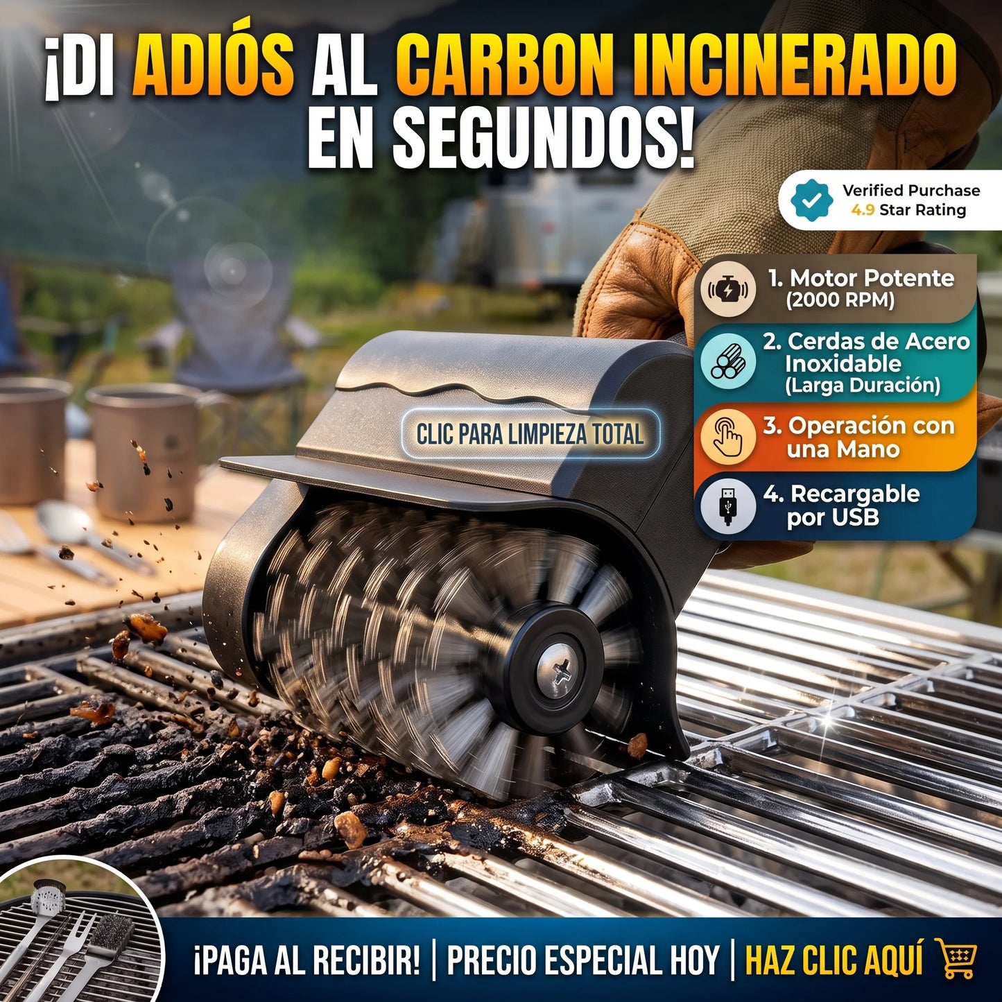 GrillMaster TurboClean™ - Cepillo Eléctrico Limpia Parrillas