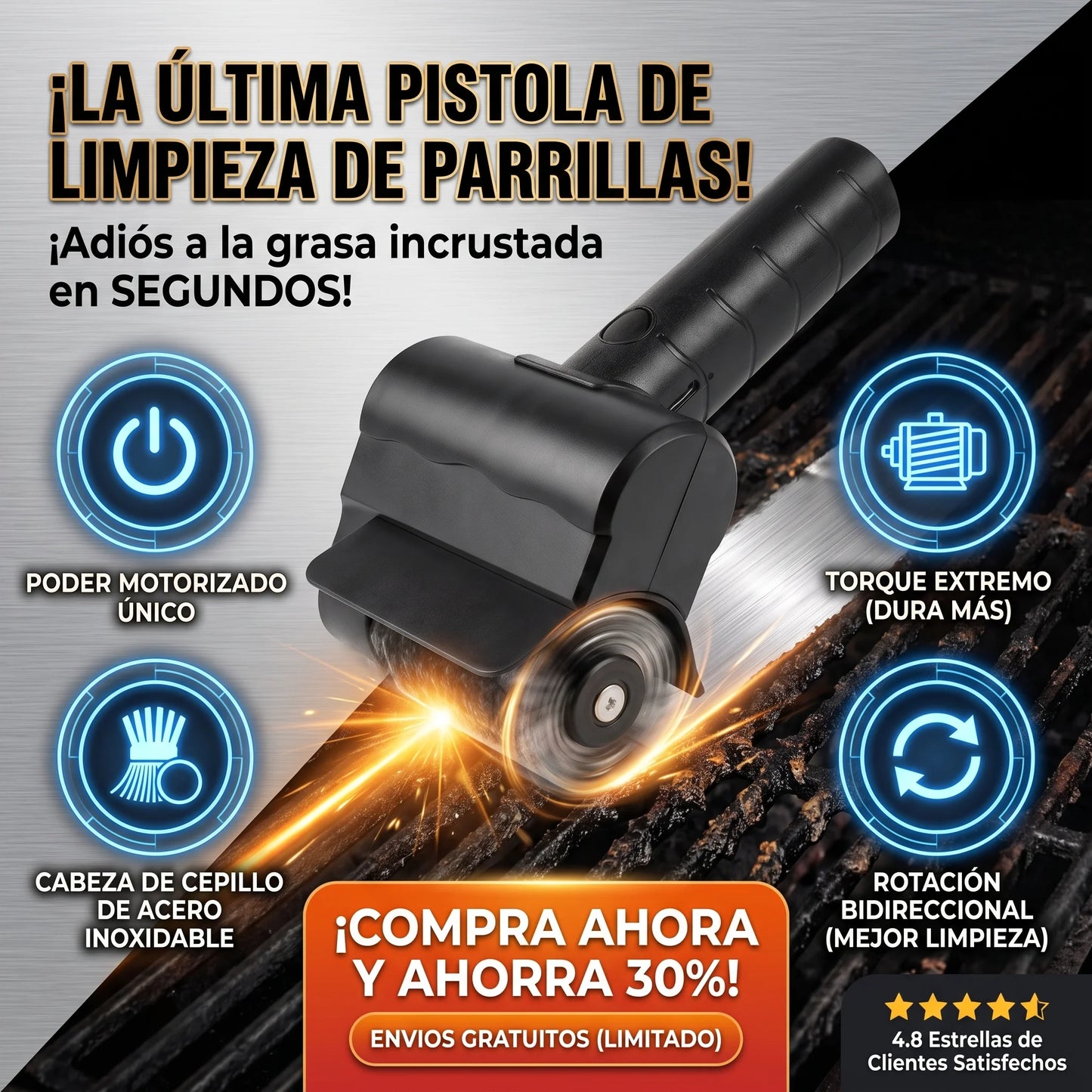GrillMaster TurboClean™ - Cepillo Eléctrico Limpia Parrillas