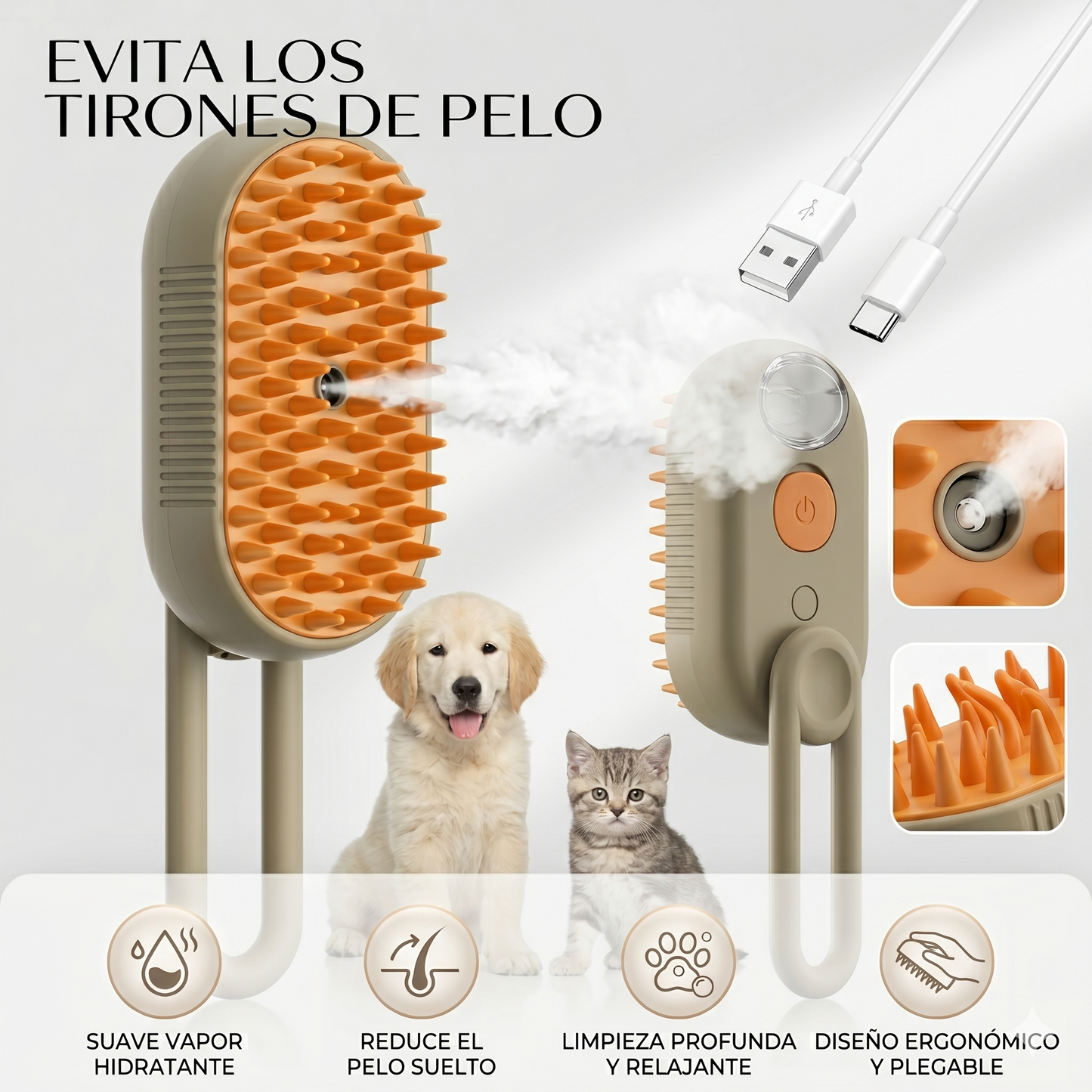 Cepillo de Vapor 3 en 1 para mascotas 🐶 🐱
