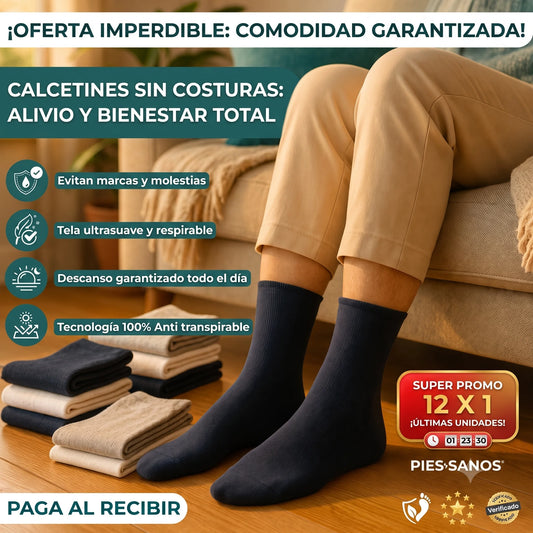 Pies Sanos™ UltraConfort – Pack 12 Pares de Calcetines para Pies Sensibles
