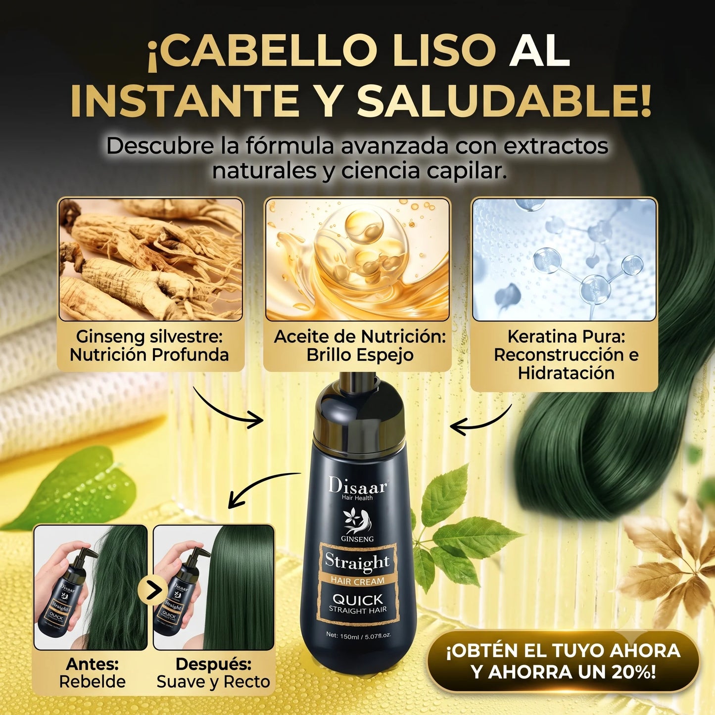 Disaar Silk&Straight Pro™ – Crema Alisadora e Hidratante con Peine Aplicador