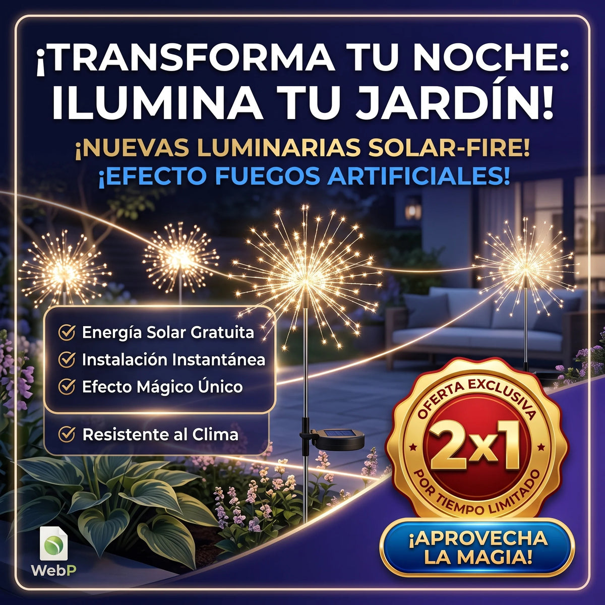 SolarFire™ Glow - Pack x2 Luces Solares Efecto Fuegos Artificiales
