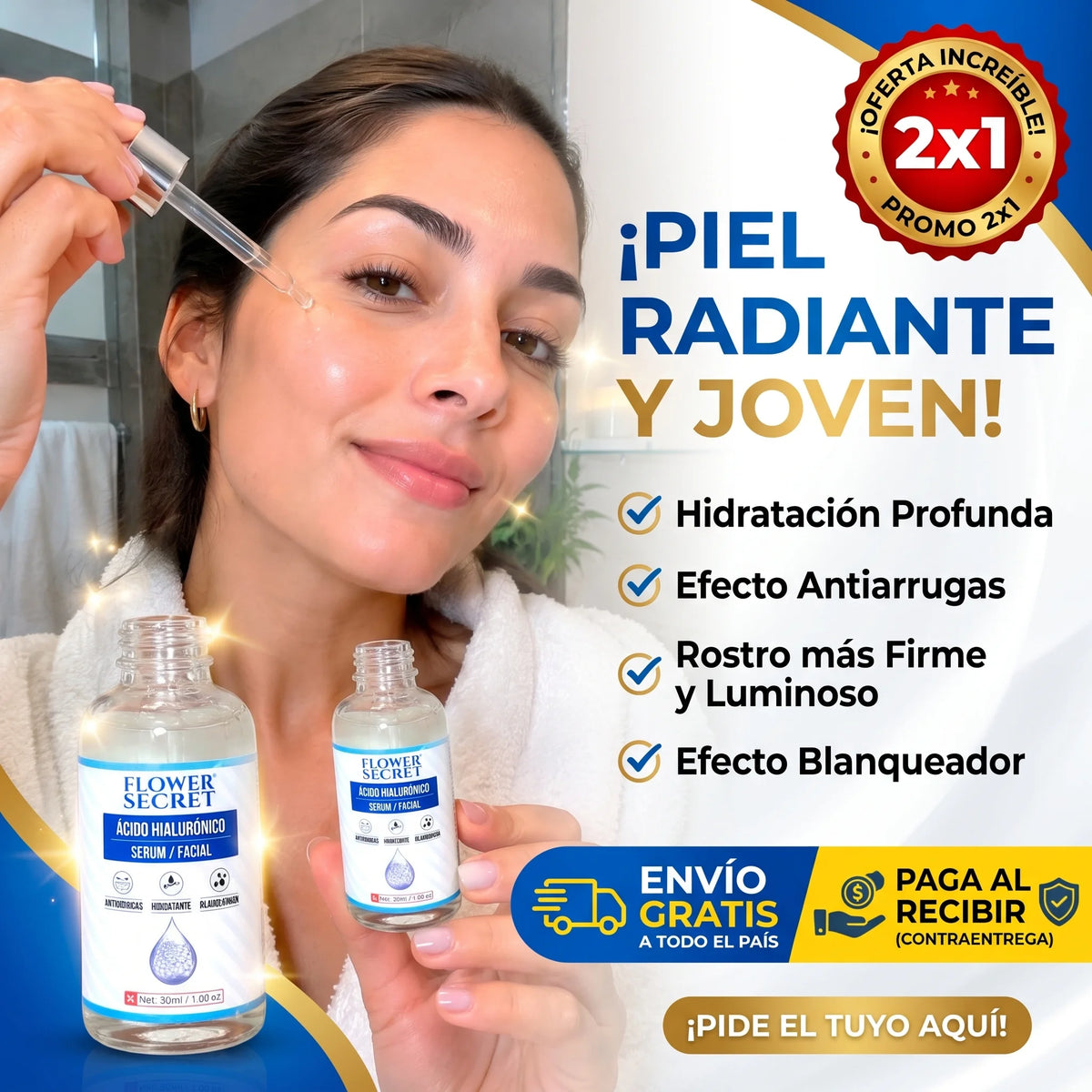 Flower Secret - Serum facial con Ácido Hialurónico 30 ml - Promo 2x1