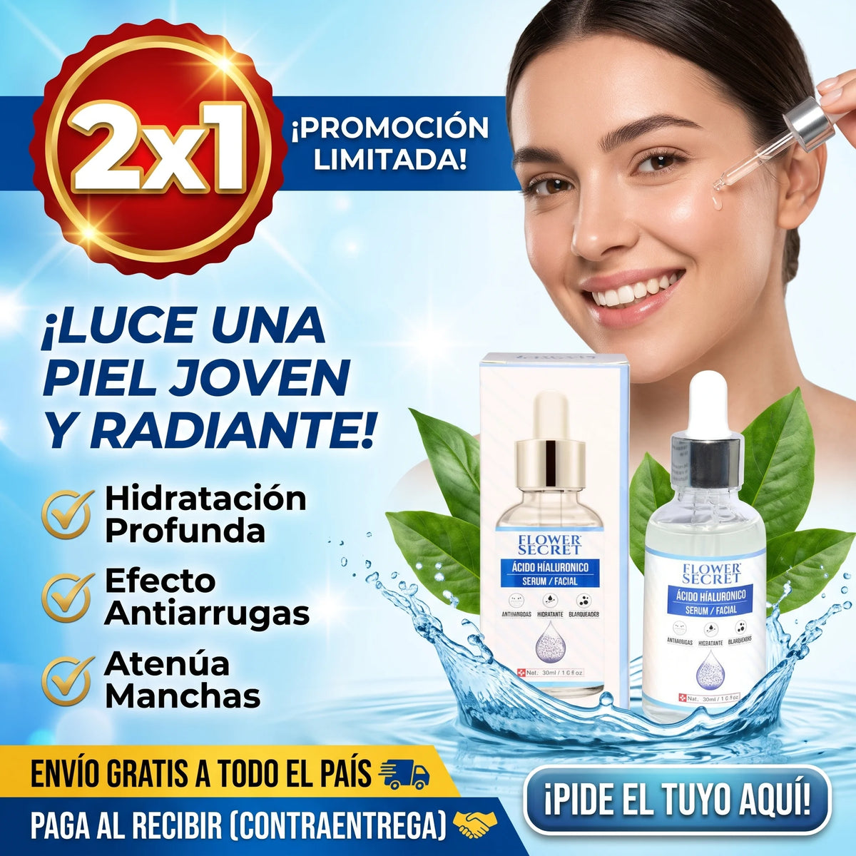 Flower Secret - Serum facial con Ácido Hialurónico 30 ml - Promo 2x1