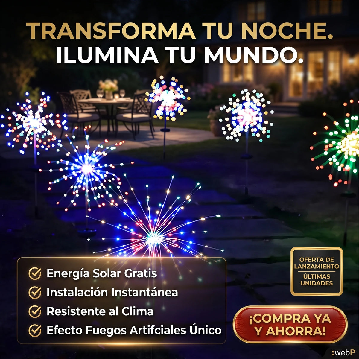 SolarFire™ Glow - Pack x2 Luces Solares Efecto Fuegos Artificiales
