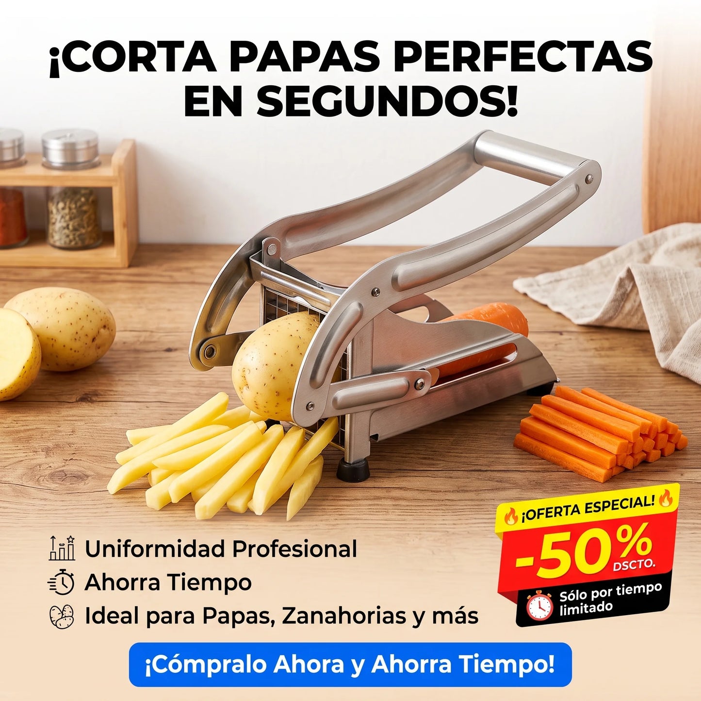 ChefCut Pro™ — Cortador Manual de Papas y Vegetales en Acero Inoxidable