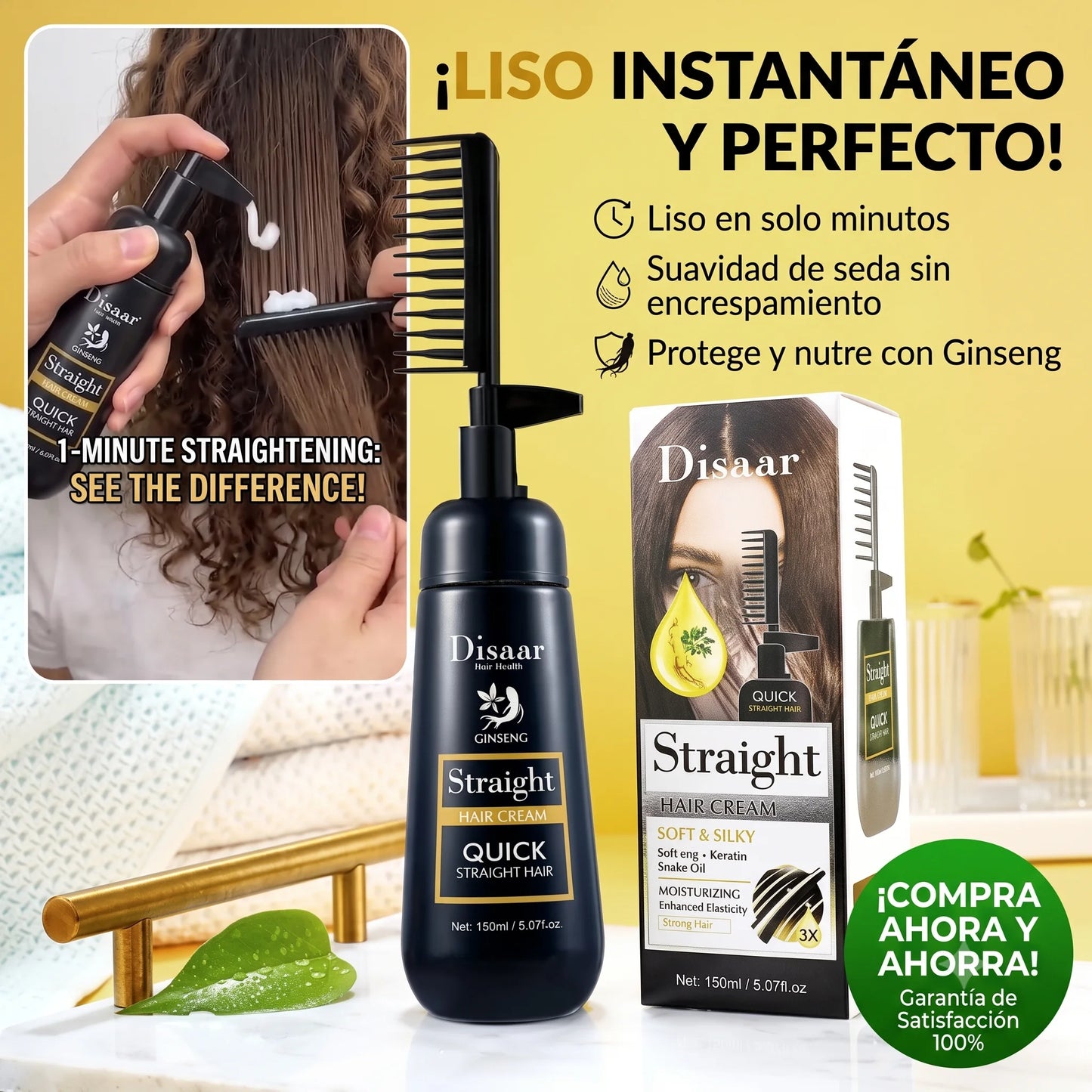 Disaar Silk&Straight Pro™ – Crema Alisadora e Hidratante con Peine Aplicador
