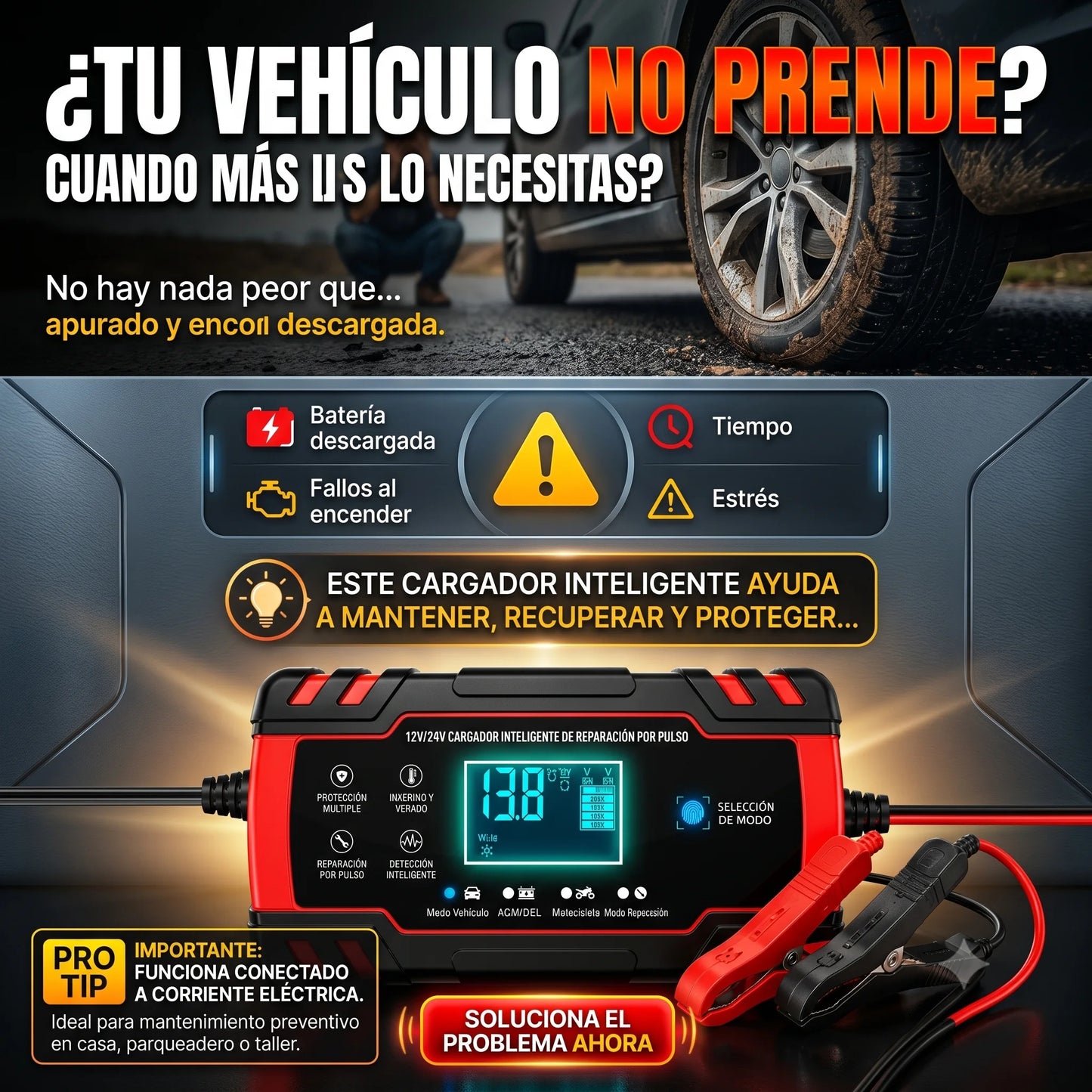 Cargador de Baterías para Auto / Moto / Camioneta