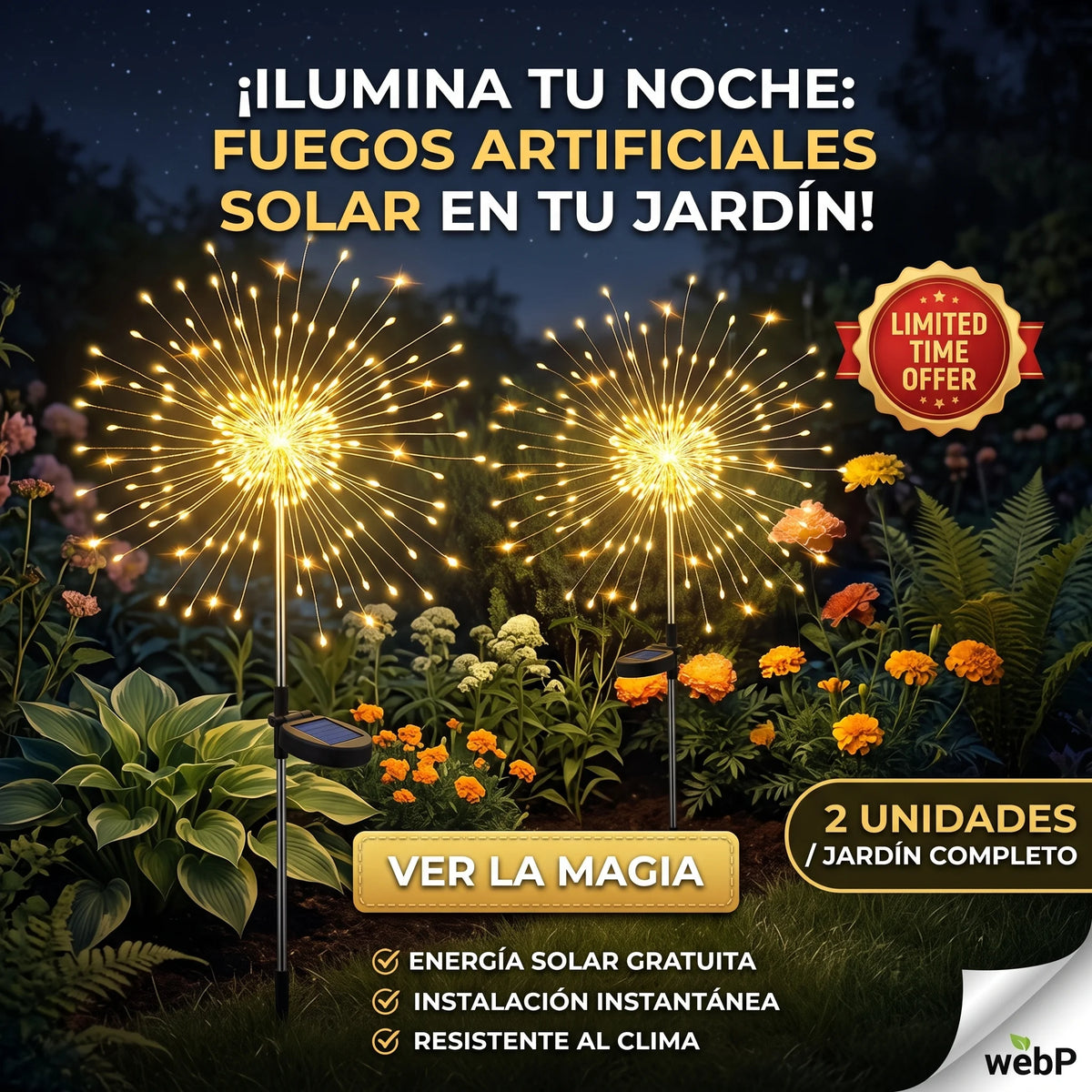 SolarFire™ Glow - Pack x2 Luces Solares Efecto Fuegos Artificiales