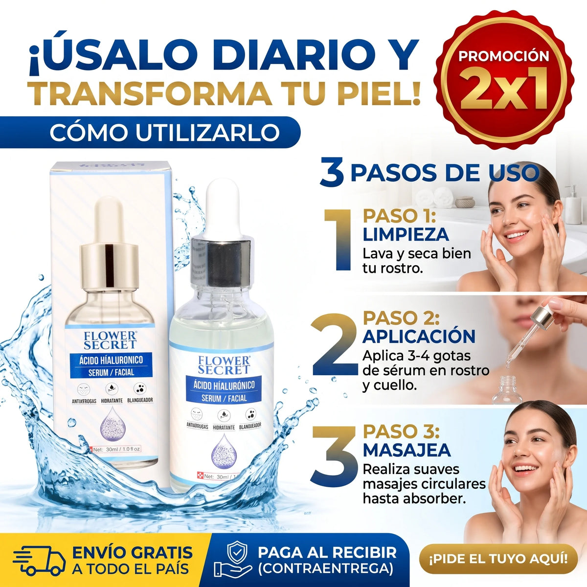 Flower Secret - Serum facial con Ácido Hialurónico 30 ml - Promo 2x1