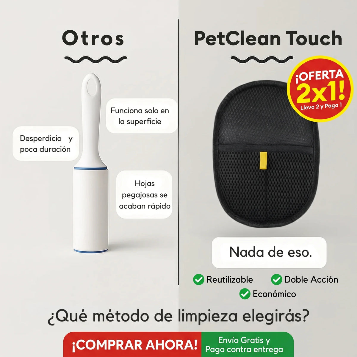 PetClean Touch - Guante Removedor de Pelo 2x1