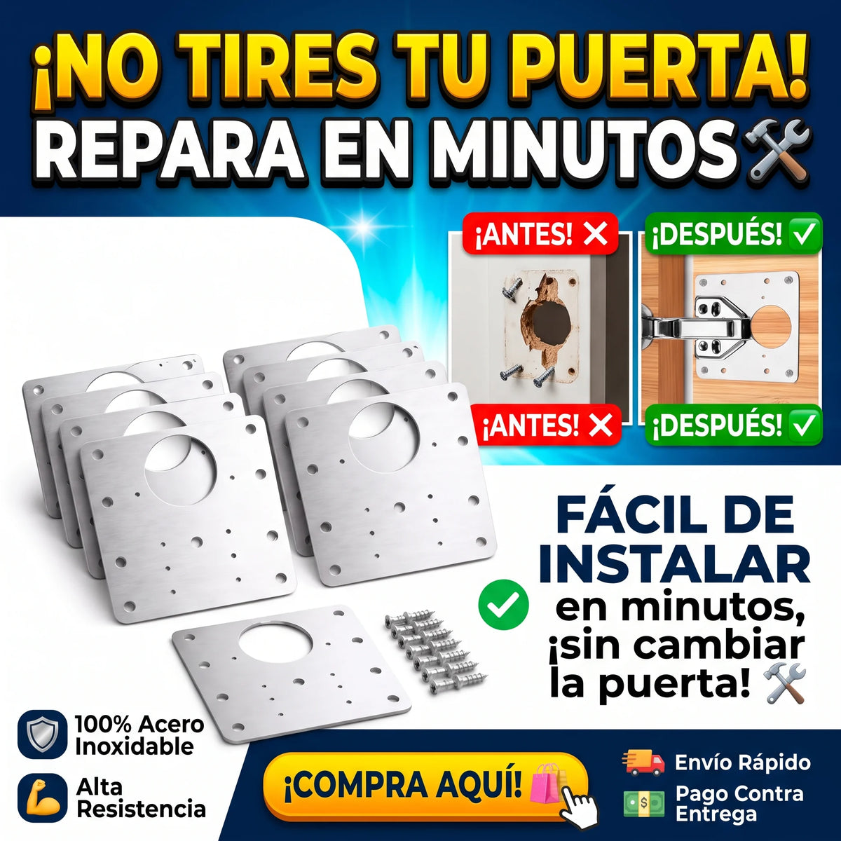 FixMaster™ – Placas de Refuerzo Estructural para Bisagras