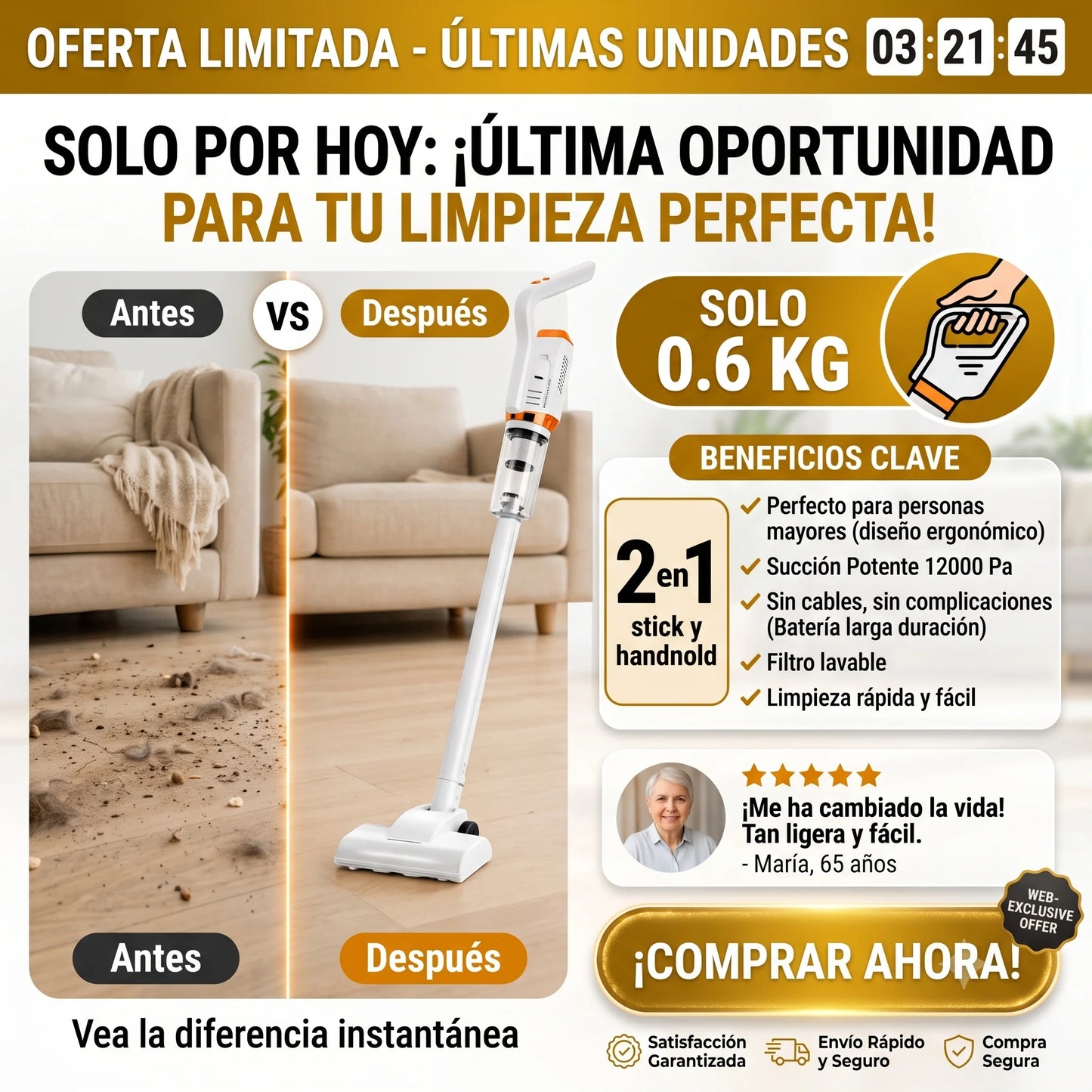 Aspiradora Potente 2 en 1 Recargable